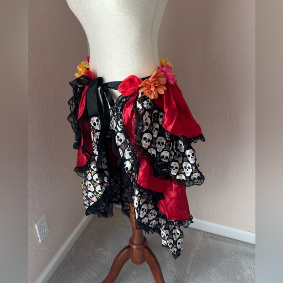 Halloween costume day of the dead Dia De Los Muertos 2 piece - skirt & headband - Picture 10 of 13